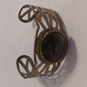 Goth Black Translucent Cabochon Cutout Design Wide Cuff Bracelet